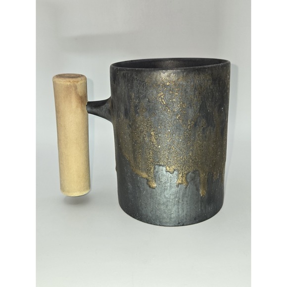Japanese-Style Rust Glaze Ceramic Wood Handle Mug 4-3/4" - Picture 1 of 5